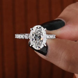 Oval Lab Grown Diamond Engagement Ring: Hidden Halo, 18k Gold