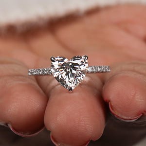 2 Carat Heart Shape Engagement Ring /Heart Shaped Diamond Pave Ring / Women Bridal Ring / Heart Cut Lab Diamond Solitaire Ring /Gift for her