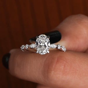 2.00 CT Oval Lab Diamond Engagement Ring: 14k Gold Cluster, Vintage Inspired