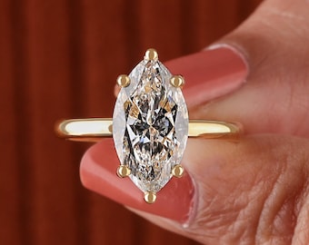 1, 2, 3, 4, 5 Carat Marquise Cut Lab Diamond Solitaire Style Ring 14K Yellow Gold IGI Certified Diamond