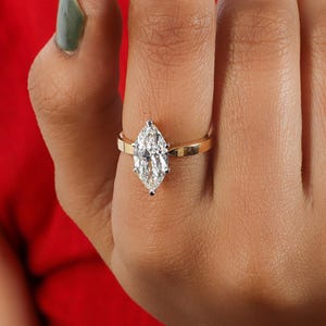 2.00 carat EF Color VVS2 Clarity IGI Certified Marquise Cut Lab Grown Diamond Solitaire Engagement Ring, with Solitaire 18k Yellow Gold