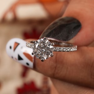 1.00 Carat Round Lab Grown Diamond Pave Engagement Ring - 18k White Gold