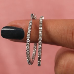14K Gold Lab Diamond Hoop Earrings: 4.00 TCW Round Cut