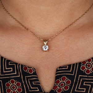 1.00 carat Lab Grown Diamond Solitaire Necklace Pendant/Round Diamond Pendant for Women/ 14K White,Yellow,Rose Solid Gold/IGI certified