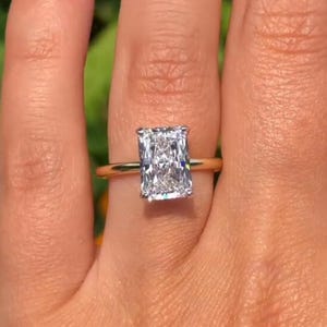 4 CT Radiant Cut Lab Grown Diamond Engagement Ring: Solitaire Setting