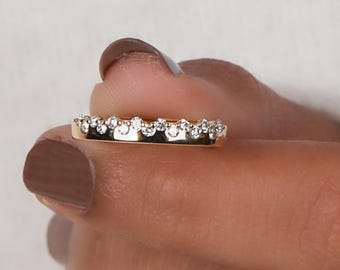 Lab Grown Diamond Wedding Band: 14K Yellow Gold Pave Half Eternity Ring