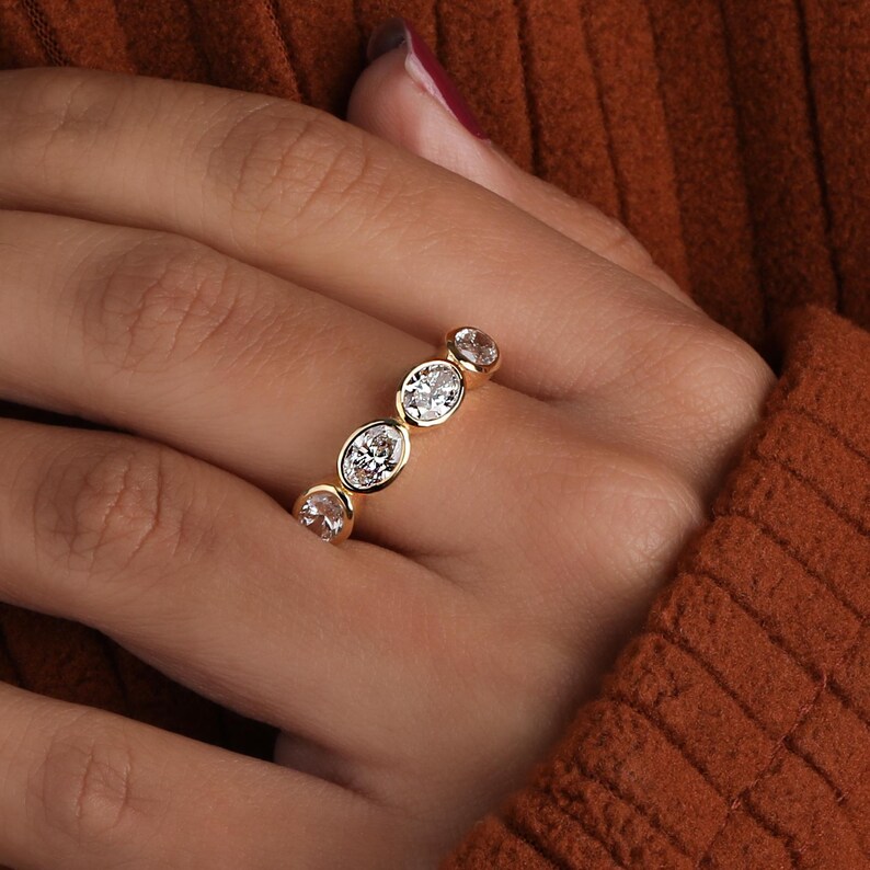 Lab Grown Oval Cut East West Diamond Half Eternity Band: 18K Yellow ...