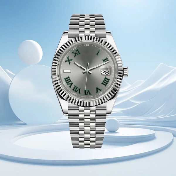 Roman Dial Watch - Luxury 41mm Grey Automatic, Stainless Steel Jubilee Bracelet Wristwatch for Men & Women