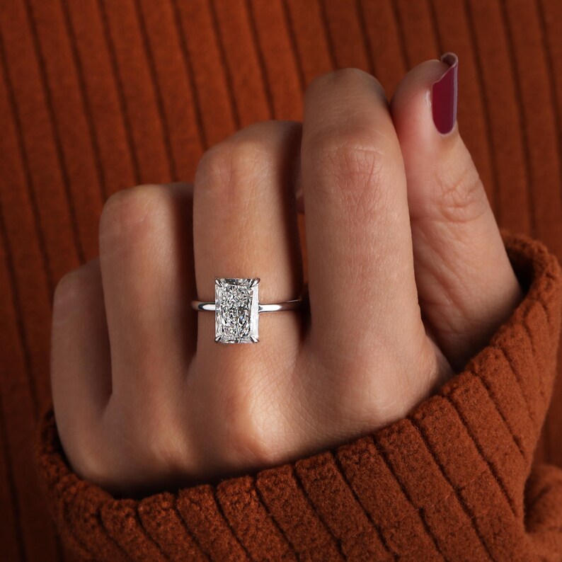 Radiant Cut Lab Grown Diamond Solitaire Engagement Ring – 14k White ...