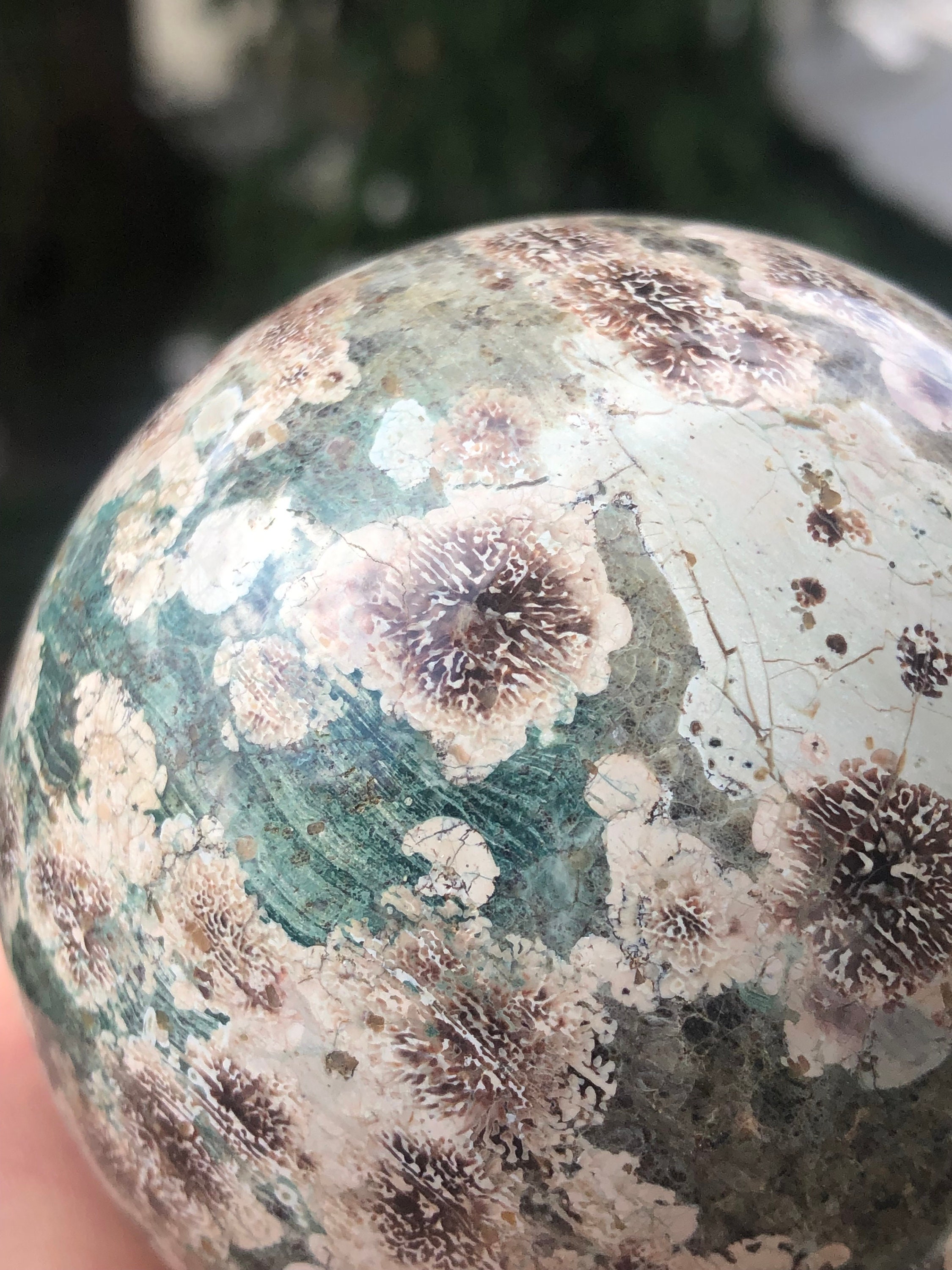 RARE SAKURA JASPER Sphere 452g/70mm, Green Flower Jasper Rhyolite 