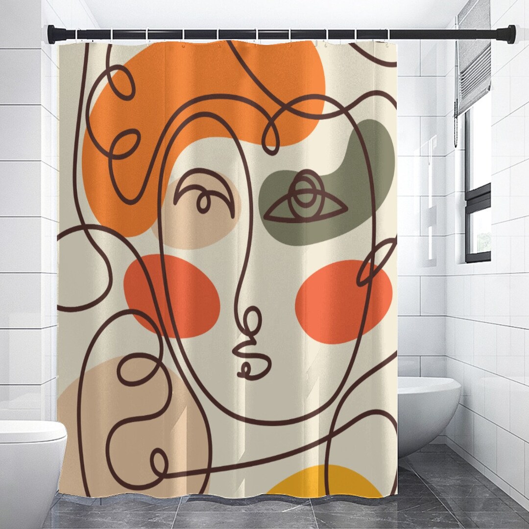 Artistic Black & White Shower Curtain - Abstract Face Design for Modern Bathrooms main image 0