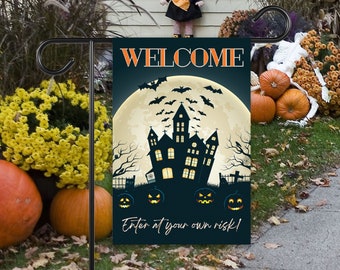 Welcome Halloween Banner, Halloween Garden Sign, Spooky Garden Banner, Home Decor, Garden Sign, Spooky Halloween Art, Front Yard Decor