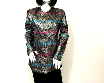 80s Vintage Gina Bacconi Metallic Blazer Size UK 10-12