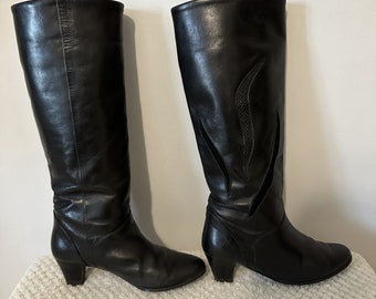 80s Vintage Black Antonio Eboli Leather Boots. UK 4, EU 37