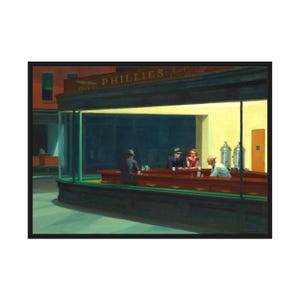 Póster de Nighthawks Diner, impresión artística de Edward Hopper, obra de arte digital de realismo vintage, decoración moderna para el hogar, descarga de arte imprimible