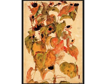 Egon Schiele Sunflower Painting Wall Print, Schiele Digital Download Wall Print, Vintage Art Print, Wall Decor, Printable Wall Art