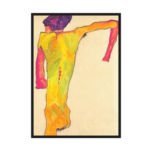 Impresión expresionista colorida de Egon Schiele, arte abstracto figurativo vintage, póster de acuarela modernista, bellas artes austriacas, póster de pared imprimible