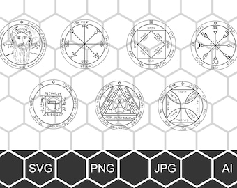 Pentacle of Sun SVG PNG Bundle, Solomonic Occult Magic Seal Vector Cut File