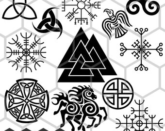 Viking Symbols SVG PNG Bundle, Norse Runes, Valknut, Vegvisir, Pagan Digital Download Files