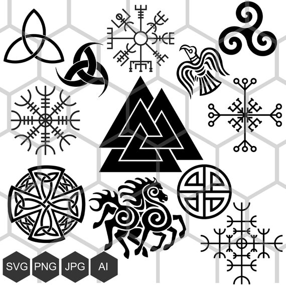 Viking Symbols SVG PNG Bundle, Norse Runes, Valknut, Vegvisir, Pagan Digital Download Files