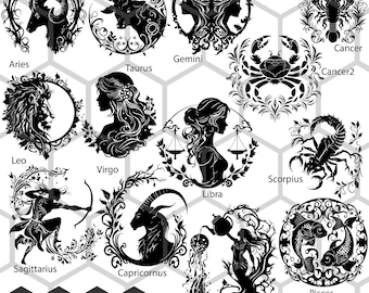 Unlock the Secrets of the Stars with our Gothic Zodiac Signs SVG Collection - Perfect for Dark, Moody, and Mysterious Crafts and Decor