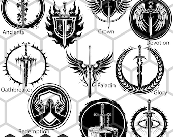 Dungeons Dragons Paladin Icons SVG PNG Bundle, Subclass Symbols, Holy Knight Emblem Designs