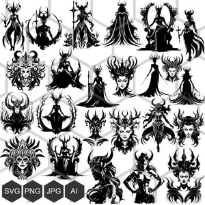 Crown of Shadows: hipnotyzujące obrazy SVG i PNG Królowej Demonów dla Twojej Mrocznej Sztuki, Demoniczny Sukkub SVG, wektor cięcie grawerowanie png cnc