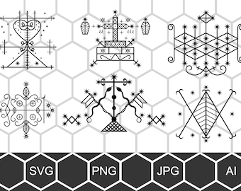 Vodou Veve Talisman SVG PNG Bundle, Loa Symbols, Voodoo Ritual Sigil Clipart Art