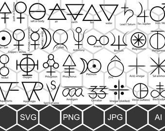 Alchemy Symbols SVG PNG Bundle, Occult Engraving Clipart, Hermetic Esoteric Vector Art Collection