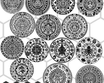 Mayan Symbols SVG PNG Bundle, Ancient Calendar Glyphs, Mesoamerican Civilization Clipart Art Designs