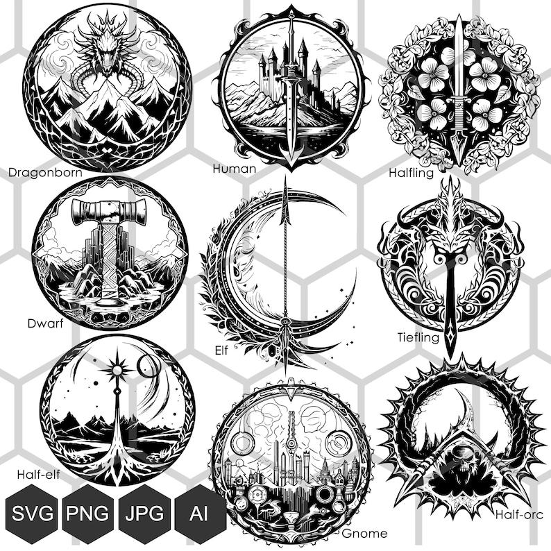 D&D Races Insignias: SVG, PNG Logos (digital Download) - Etsy Australia