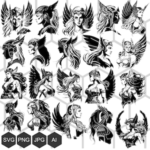 Paquete Valkyrie, Valkyrie svg, lindo Valkyrie svg, escandinavo svg, nórdico para imprimir en camisetas, tazas, archivo de corte vectorial svg grabado png cnc