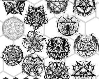 Pentagram SVG PNG Bundle, Occult Magic Symbol, Witchcraft Wicca Esoteric Ritual Art