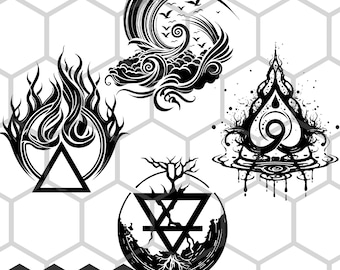 Alchemy Elements bundle, fire svg air water earth elements for print on t-shirts, mugs, posters, vector cut file svg engraving png magic cnc