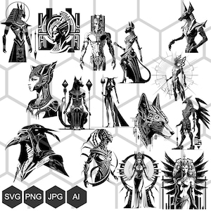 Gods of Egypt bundle, gods svg, egypt svg, Bastet svg, Anubis svg, Horus svg, for print on t-shirts, mugs, vector cut file svg engraving cnc