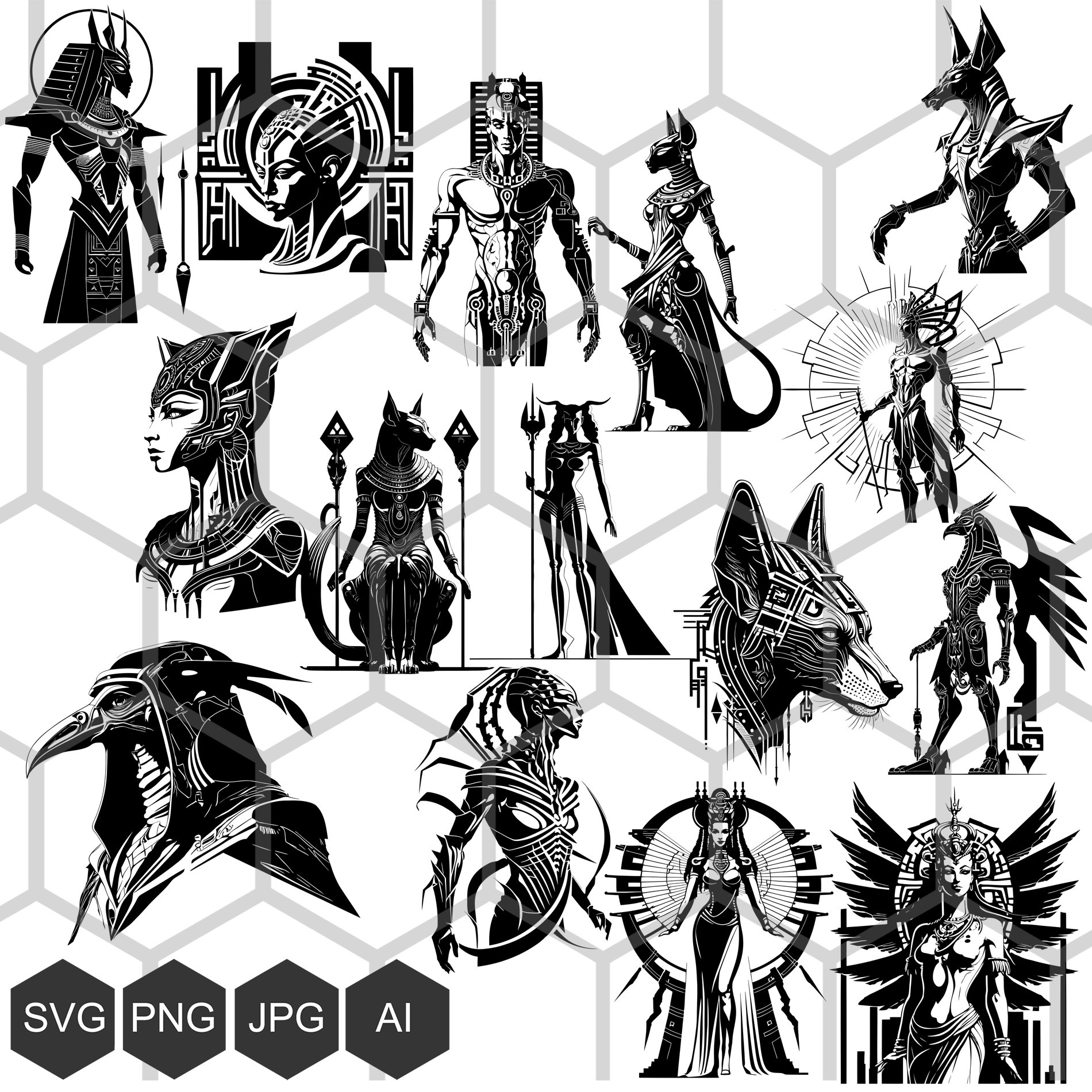 Egyptian Gods SVG PNG Bundle, Anubis Bastet Horus, Ancient Mythology ...