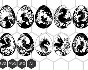 Dragon Easter Eggs SVG PNG Bundle, Fantasy Spring Decor, Cute Digital Download Files