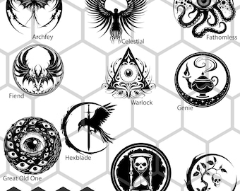 Dungeons and Dragons Warlock Subclass Icons SVG PNG, Patron Pact Symbols RPG Clipart