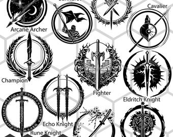 Dungeons and Dragons Fighter Subclass Icons SVG PNG, Martial Archetype Symbols RPG Clipart