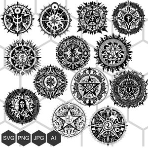 Paquete de círculo de transmutación de alquimia, alquimia svg, transmutación svg, para imprimir en camisetas, tazas, archivo de corte vectorial svg grabado png cnc