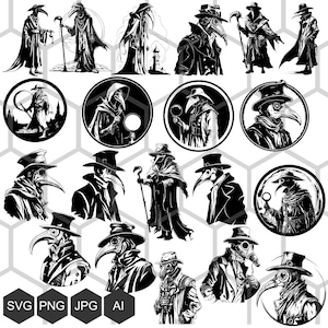 Unheimliche und faszinierende Pestdoktor SVG-Bilder für Ihre künstlerischen Projekte - Vintage, Gothic und medizinische Themendesigns, Steampunk Pest