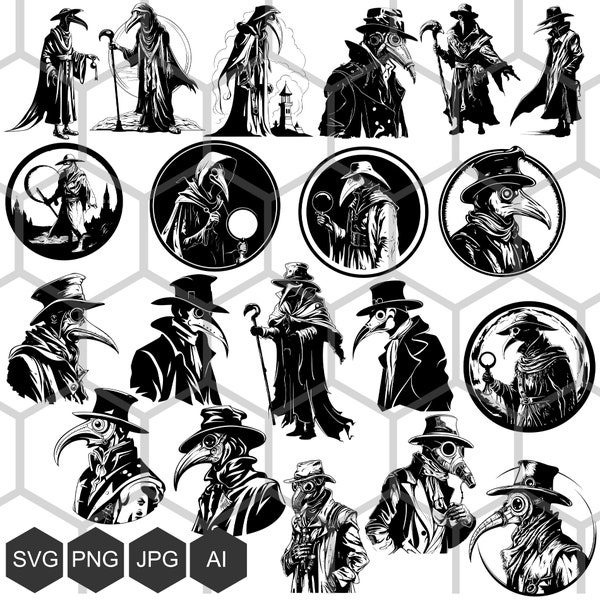 Eerie and Intriguing Plague Doctor SVG Images for Your Artistic Projects - Vintage, Gothic, and Medical Themed Designs, steampunk Plague