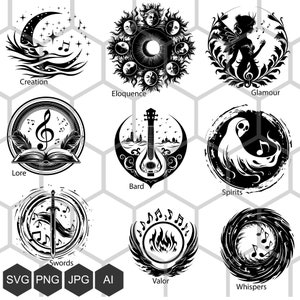 Domínio melódico: logotipos SVG e PNG - Explore a versatilidade das subclasses de bardo de Dungeons and Dragons - Símbolos de Bardo svg, Eloquence svg