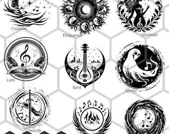 Dungeons and Dragons Bard Subclass Icons SVG PNG, College Symbols RPG Fantasy Clipart