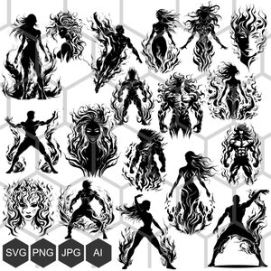 Blazing Inferno: SVG- en PNG-afbeeldingen van Fire Elemental - Benut de vurige kracht van de vlammen van de natuur, Fire Elemental clipart, vectorgravure