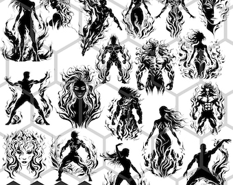Fire Elemental SVG PNG Bundle, Blazing Inferno Spirit, Fantasy Flame Guardian Creature