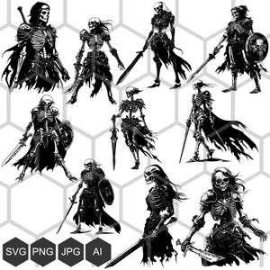 Légion des morts-vivants : Images SVG et PNG de guerriers squelettes - Embrassez l'armée noire dans vos créations fantastiques, armée de morts-vivants, fantasy sombre, métal noir