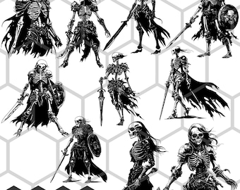 Skeleton Warriors SVG PNG Bundle, Undead Legion, Dark Fantasy Army Necromancer RPG Art