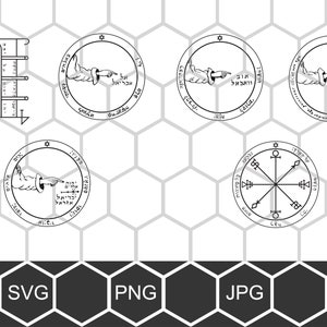 Todo el Pentáculo de la Luna svg, archivo de corte vectorial, svg oculto, svg mágico, kabbalah lemegeton svg, goetia svg, solomon svg, sello svg, cnc