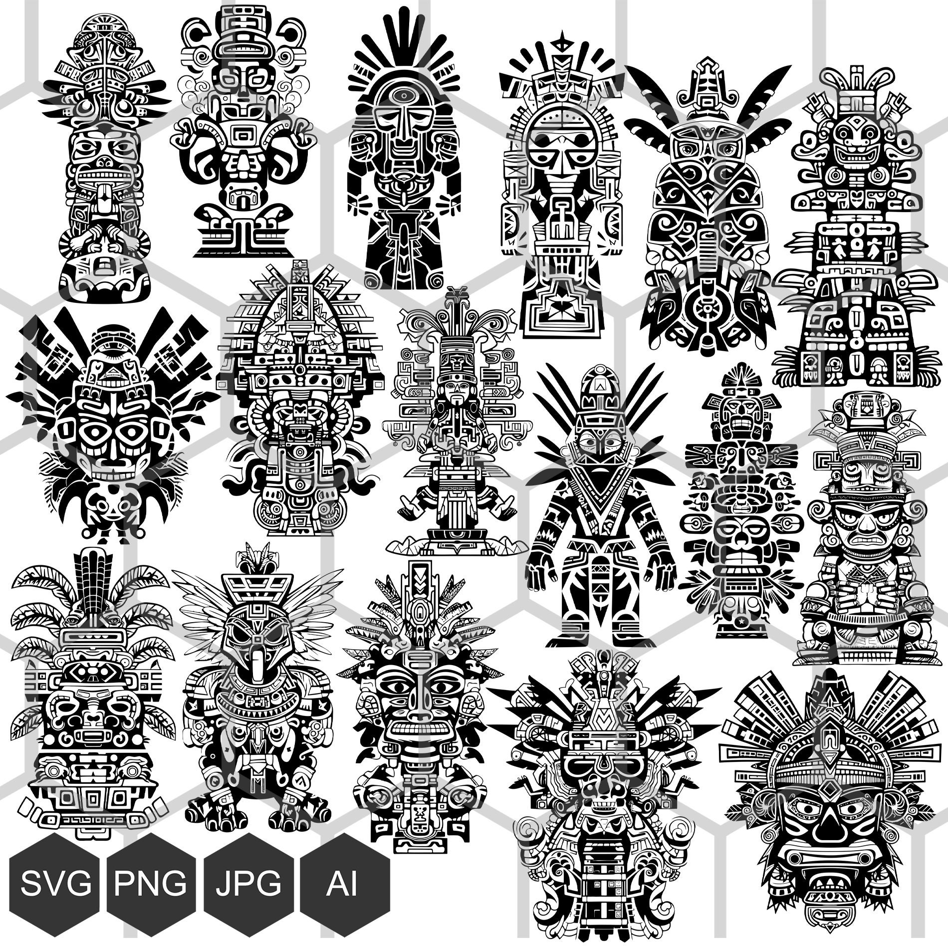 SVG-bundel Azteekse totem: afbeeldingen oude kunst (digitale download) -  Etsy België, image size:1900x1900